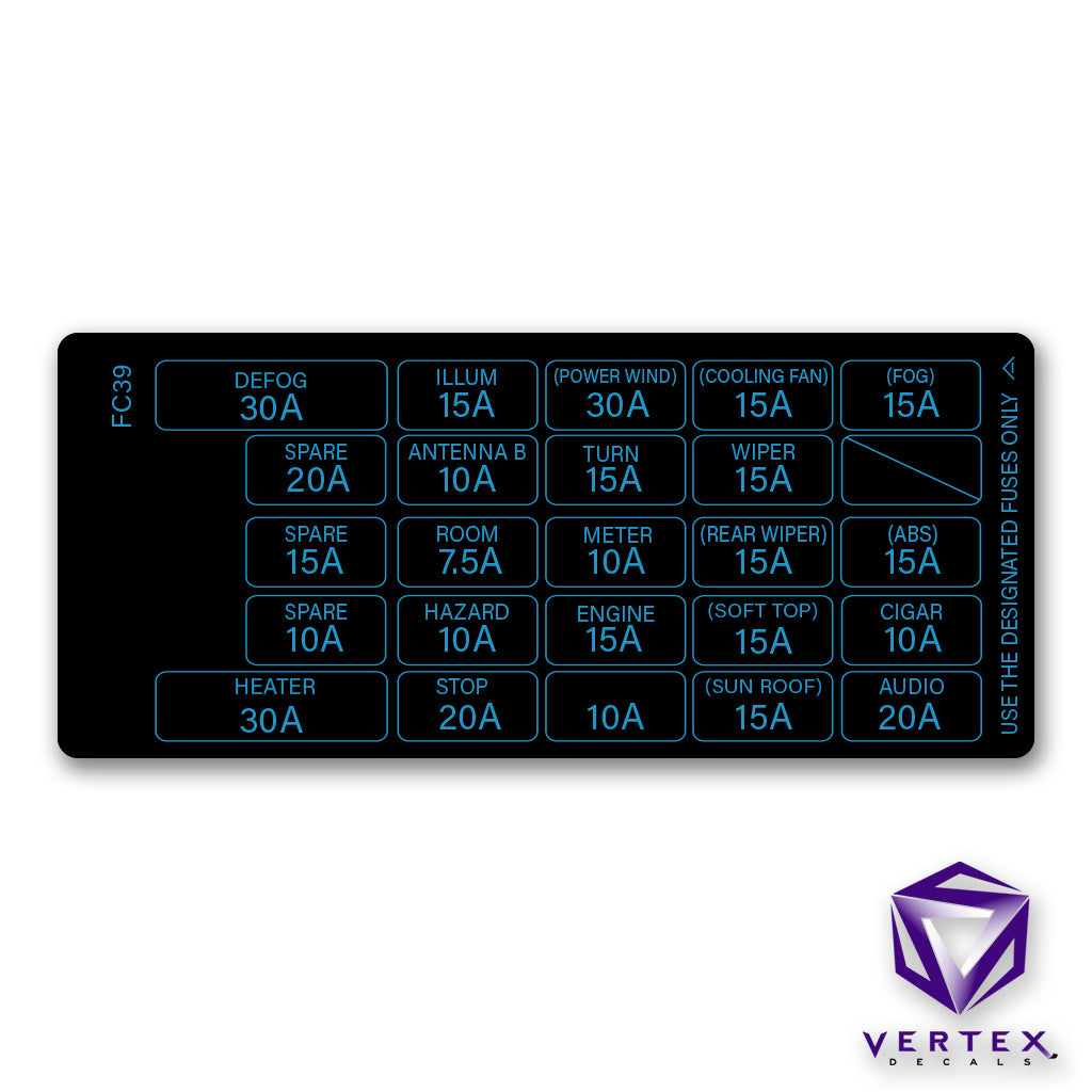 Mazda RX7 FC FC39 Fuse Box Decal 86-88 1986-1988