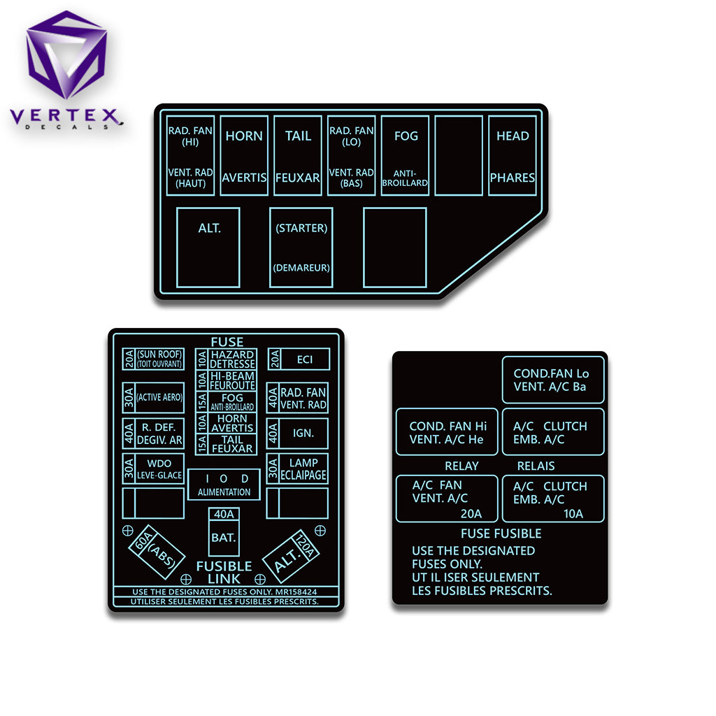 Mitsubishi 3000GT 94-97 Relay & Fuse Box Cover Decals 1994–1997