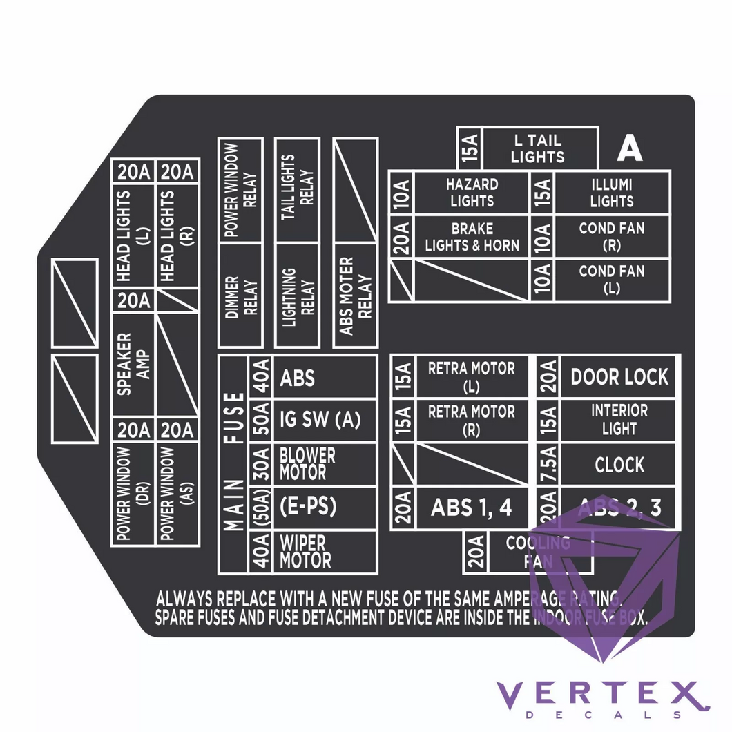 Honda Acura NSX NA1/2 Relay/Fuse Box Cover Decal 1991-2005 91-05